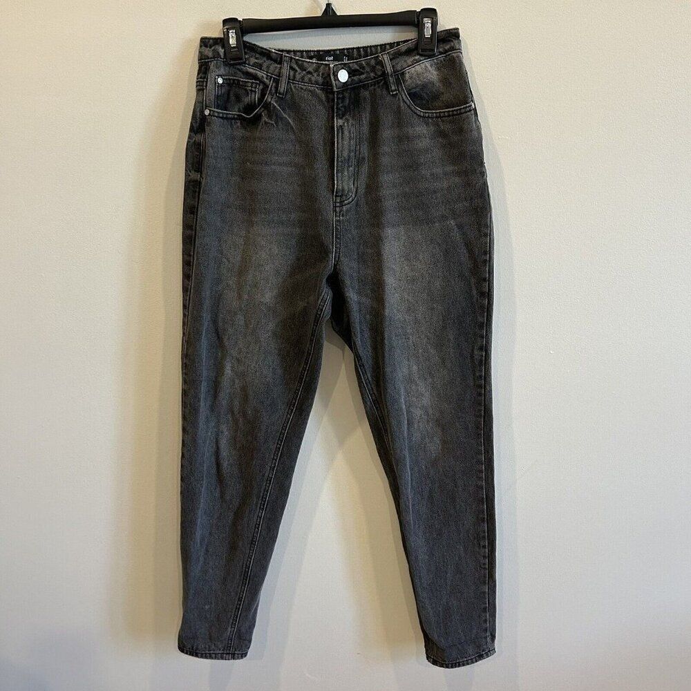 Riot Missguided Womens High Rise Mom Jean Tapered Leg Faded Black Denim Size 8r
